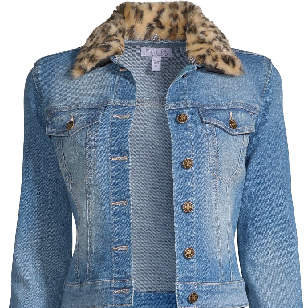 New Detachable Faux Fur Collar Denim Jacket - Picture 3 of 9